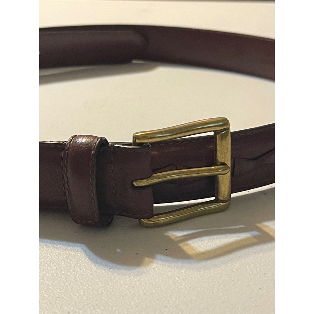 Fossil Leather Belt Mens‎ 46 Burgundy Brown Excellent Solid Brass MB2122B